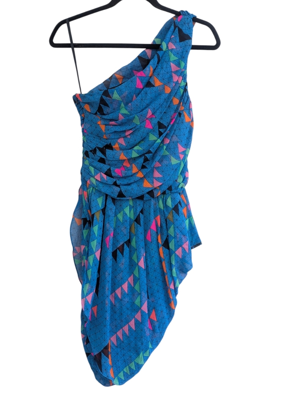 Mara Hoffman Silk One Shoulder Blue Geometric Dress